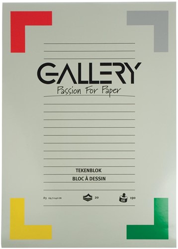 Gallery tekenpapier, 190 g, ft 29,7 x 42 cm, A3,  extra zwaar houtvrij papier, blok van 20 vel