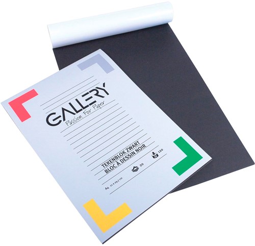 Gallery tekenpapier, 120 g, ft 21 x 29,7 cm, A4, zwart, blok van 20 vel