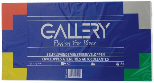 Gallery enveloppen ft 114 x 229 mm, met venster rechts, stripsluiting, pak van 50 stuks
