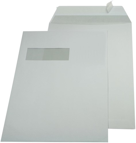 Gallery enveloppen ft 229 x 324 mm, venster links, stripsluiting, binnenzijde grijs, doos van 250 stuks