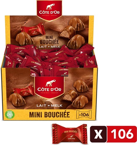 Côte d'Or chocolade mini Bouchée, melkchocolade met praliné, doos van 106 stuks