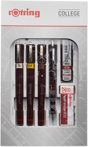 Rotring college set van 9 Isograph 0,25 mm/ 0,35 mm/ 0,5 mm