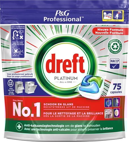 Dreft Platinum Regular vaatwastabletten,  pak van 75 capsules