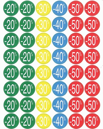 Agipa Kortinglabel van -20% tot - 50%, geassorteerde kleuren