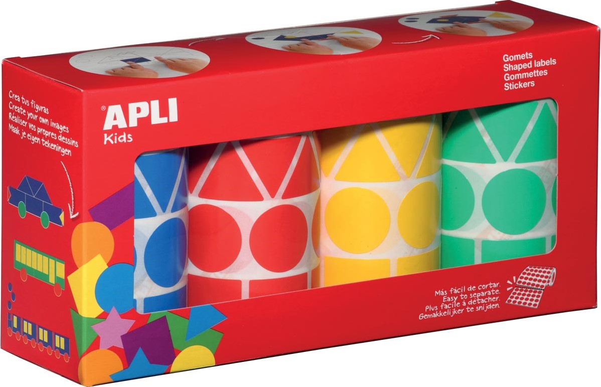 werkplaats Beven Sandalen Apli Kids stickers XL, doos met 4 rollen in 4 kleuren en 4 vormen (blauw,  rood, geel en groen) One-Stop-Office-Shop.nl