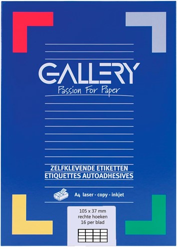 Gallery witte etiketten ft 105 x 37 mm (b x h), rechte hoeken, doos van 1.600 etiketten