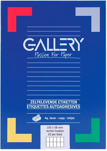 Gallery witte etiketten ft 105 x 58 mm (b x h), rechte hoeken, doos van 1.000 etiketten