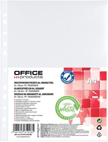 OFFICE products geperforeerde showtas, A4, 30 micron, gekorreld, pak van 100 stuks