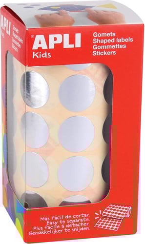 Apli Kids stickers op rol, cirkel diameter 20 mm, 1770 stuks, metallic zilver