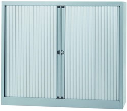 Bisley roldeurkast, ft 103 x 120 x 43 cm (h x b x d), 2 legborden, zilverkleurig
