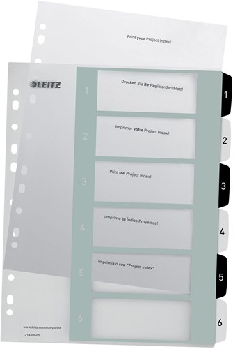 Leitz WOW printbare index, 6 tabs, zwart-wit-2