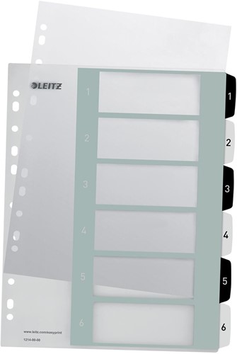 Leitz WOW printbare index, 6 tabs, zwart-wit