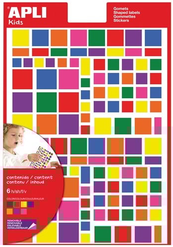Apli Kids verwijderbare stickers, vierkant, blister met 756 stuks in geassorteerde kleuren en groottes