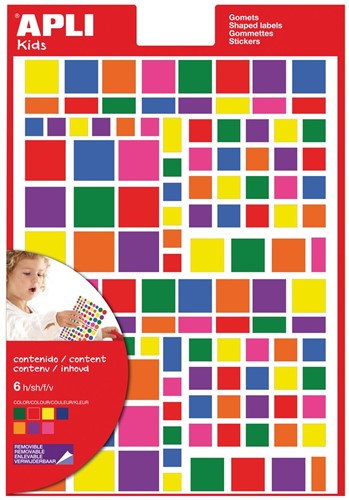 Apli Kids verwijderbare stickers, vierkant, blister met 756 stuks in geassorteerde kleuren en groottes