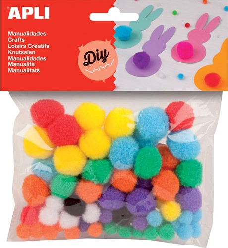 Apli pompons, zakje met 78 stuks in geassorteerde kleuren