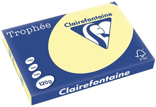 Clairefontaine Trophée Pastel, gekleurd papier, A3, 120 g, 250 vel, kanariegeel
