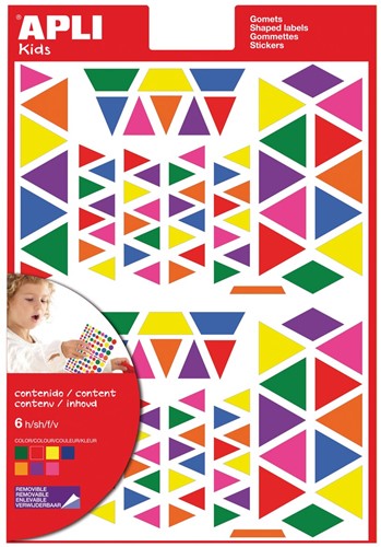 Apli Kids verwijderbare stickers, driehoek, blister met 720 stuks in geassorteerde kleuren en groottes