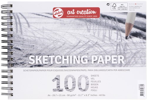 Schetspapier Talens Art Creation 100 witte vellen 90gr 297x210mm grijs