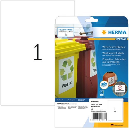 Etiket HERMA 4866 210x297mm weerbestendig wit 10stuks