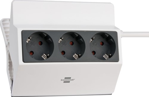 Stekkerdoos Brennenstuhl bureau klembaar 3 voudig 3 meter grijs/wit