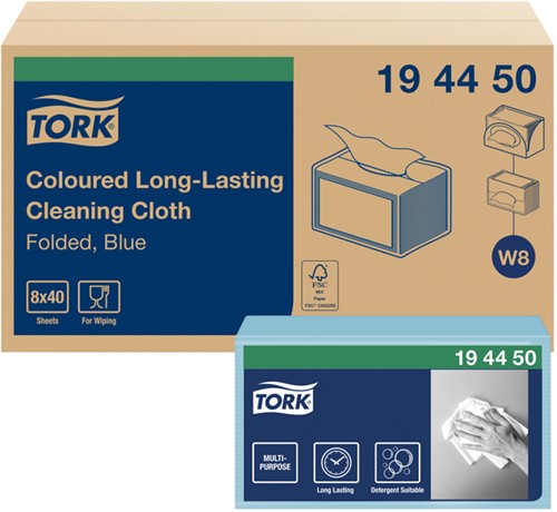 Reinigingsdoek Tork W8 Premium 1-laags 40 vel blauw 194450-3