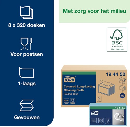 Reinigingsdoek Tork W8 Premium 1-laags 40 vel blauw 194450-2