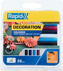 Lijmpatroon Rapid 7mm 5 kleuren assorti 36 stuks zwart, wit, violet, cyaan, magenta