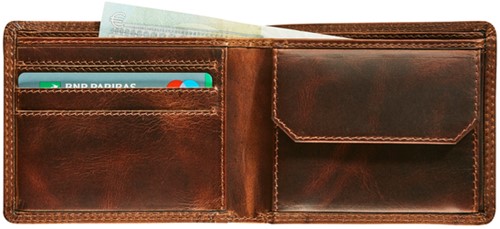 Portemonee Maverick The Original compact met kleingeldvak RFID leer bruin-3