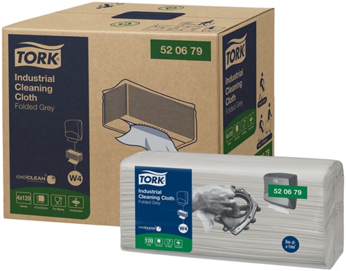 Reinigingsdoek Tork W4 Premium Industrial gevouwen 1-laags 4x120 vel grijs 520679-3