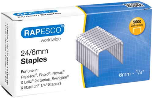 Nieten Rapesco 24 6mm 5000 stuks zilver