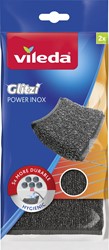Vileda Glitzi Power inox schuurspons, ft 10 x 10 x 1,2 cm, pak van 2 stuks