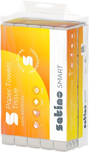 Handdoek Satino PT3 Smart v-vouw 2-laags 240x230mm 20x200 vel wit 276490