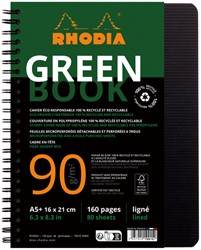 Notitieboek Rhodia Greenbook A5 lijn 6-gaats 180 pagina's 90gr zwart