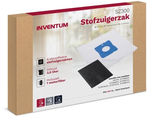 Stofzuigerzak Inventum 3l set van 4 zakken + motorfilter