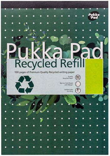 Schrijfblok Pukka Pad Recycled A4 lijn 4-gaats 100 vel 80gr