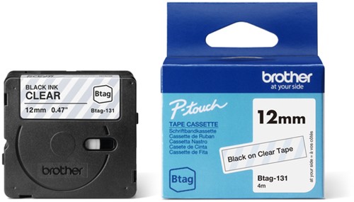 Labeltape Brother P-touch Btag-131 standaard 12mm zwart op transparant-3