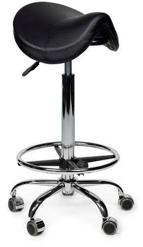 Zadelkruk Office Premium hoog met voetring harde wielen zw-3