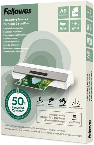 Lamineerhoes Fellowes A6 2x75micron recycled glans 100stuks