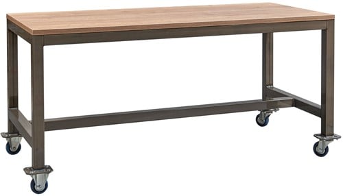 Vintage tafel met H frame op wielen