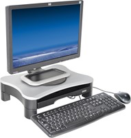 Desq monitorstandaard, met draaiplateau en 2 lades, zilver/zwart-1