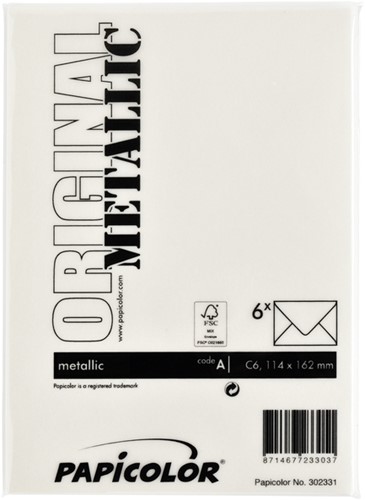 Envelop Papicolor C6 114x162mm metallic ivoor pak à 6 stuks-2