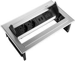 Inbouw stekkerdoos Power Desk In rvs - 2x 230V + 2x USB Charger + 1x Keystone