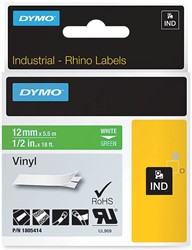 Dymo RHINO vinyltape 12 mm, wit op groen