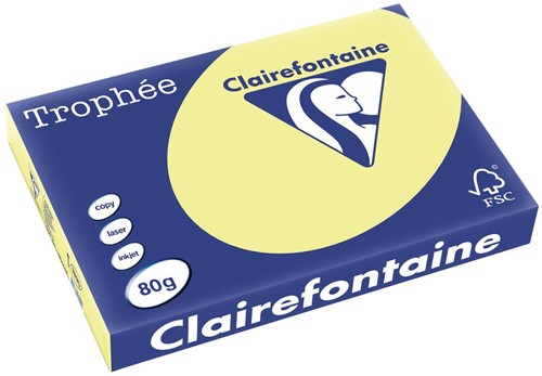 Clairefontaine Trophée Pastel, gekleurd papier, A3, 80 g, 500 vel, citroengeel