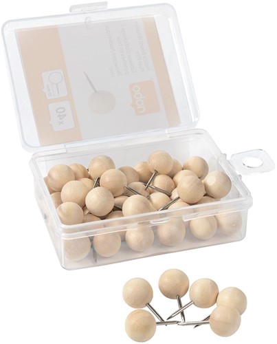 Nobo prikbordspelden met houten kop, doosje met 40 stuks