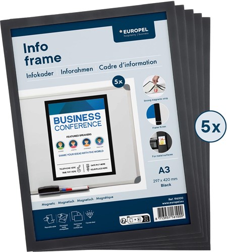 Europel magnetisch kader, zwart, ft A4, pak van 5 stuks-3