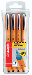STABILO worker+ roller 0,5 mm etui van 4 stuks assorti