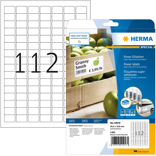 HERMA POWER ETIKET 25.4X16.9MM 2800 STUKS A4 25 VEL