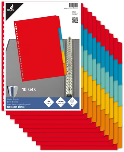 Tabbladen Kangaro 23-gaats PE405M-10 10x 5-delig assorti karton-2