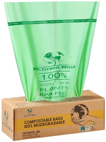 Mr. Green Mind vuilniszakken Bio, 20 liter, groen, doos van 125 stuks